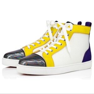 Christian Louboutin ORLATO Mesh White Blue Yellow Suede Leather Hi Top EU 46.5